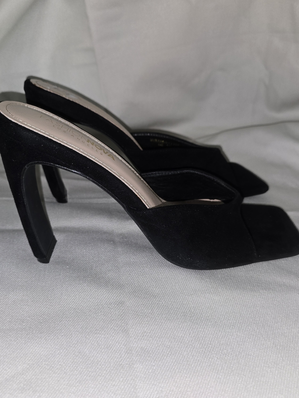 Fashion Nova Black Suede Square Toe High Heel Mules